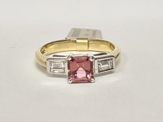 Pink tourmaline and diamond ring