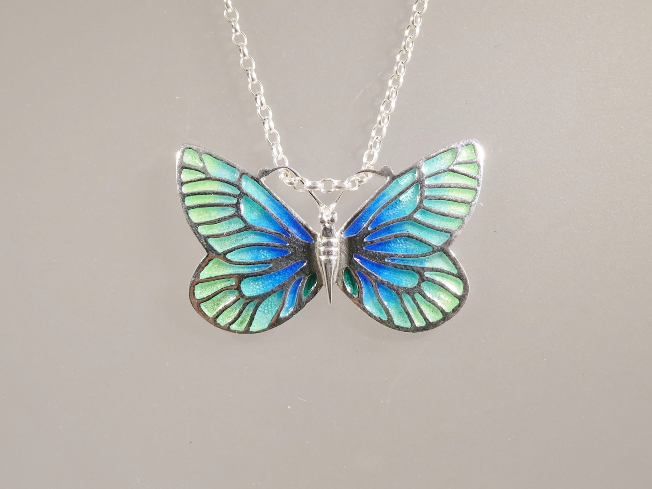 Silver enamel butterfly pendant | Enamel Jewellery | Celtic Gold