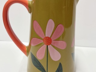 Green with pink flowers.- Ceramic small jug.