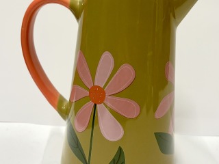 Green with pink flowers.- Ceramic large jug.