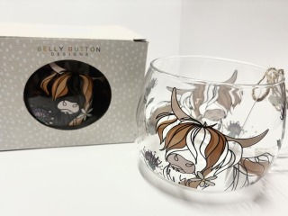 Highland cow glass mug.