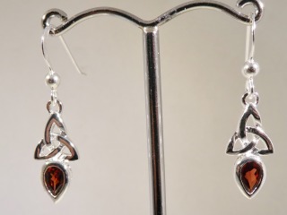Silver Celtic earrings with Garnet colour stone