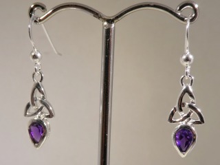 Silver Celtic earrings with Amethyst colour stone