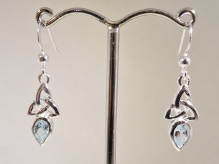 Silver Celtic earrings with Blue Topaz stone