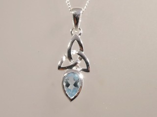 Silver Celtic Pendant with Blue topaz stone
