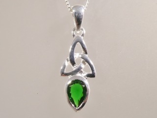 Silver Celtic Pendant with Emerald colour stone