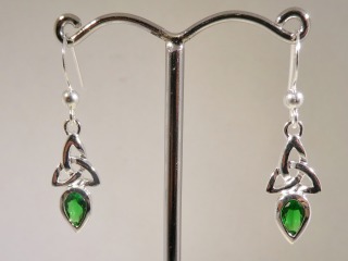 Silver Celtic earrings with Emerald colour stone