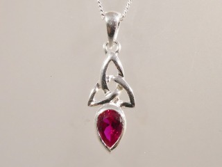 Silver Celtic Pendant with Ruby colour stone