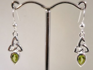 Silver Celtic earrings with Peridot colour stone