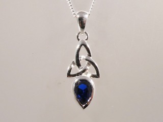 Silver Celtic Pendant with Sapphire colour stone