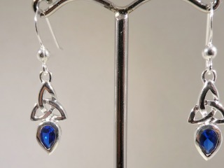 Silver Celtic earrings with Sapphire colour stone