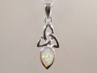 Silver Celtic Pendant with Opal colour stone