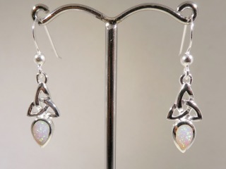 Silver Celtic earrings with Opal colour stone