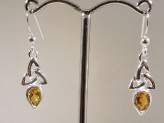 Silver Celtic earrings with Citrine colour stone