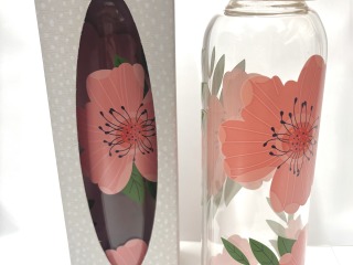 Pink flower glass water bottle